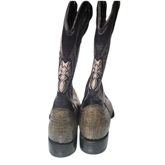 Ausente Caiman Tail Alligator Skin Cowboy Boots Embroidered Olive Green/Black 11